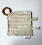 Beige Linen Stripe Crinkle Paper Teething Ring Toy