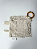 Beige Linen Stripe Crinkle Paper Teething Ring Toy
