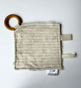 Beige Linen Stripe Crinkle Paper Teething Ring Toy