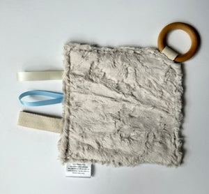 Blue Gingham Crinkle Paper Teething Ring Toy