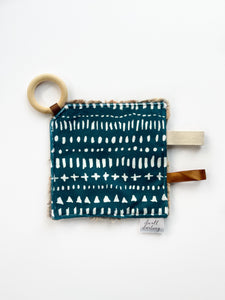 Teal Mud Cloth Crinkle Paper Teething Ring Toy