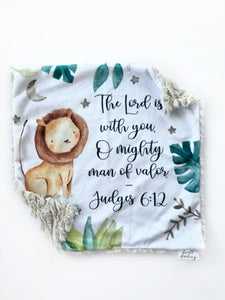 The Lord is with You Oh Mighty Man of Valor Lion Lovey (16x16 inches)