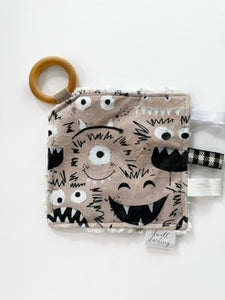 Beige Monster Crinkle Paper Teething Ring Toy