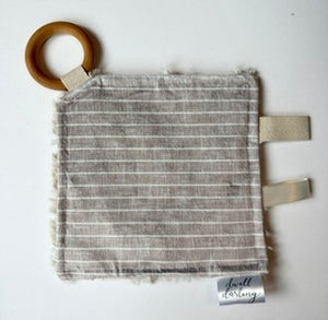 Beige Linen Stripe Crinkle Paper Teething Ring Toy