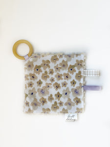 Beige and Iris Floral Crinkle Paper Teething Ring Toy