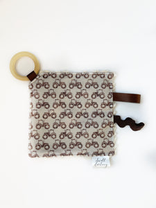 Beige and Brown Tractor Crinkle Paper Teething Ring Toy