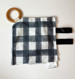 Gray Plaid Crinkle Paper Teething Ring Toy