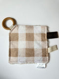 Beige and Vanilla Plaid Crinkle Paper Teething Ring Toy