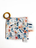 Peach and Blue Floral Crinkle Paper Teething Ring Toy