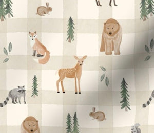 Woodland Animals Beige Gingham