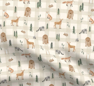 Woodland Animals Beige Gingham