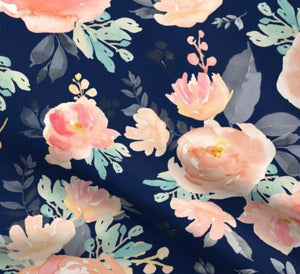 Navy and Peach Floral Blanket